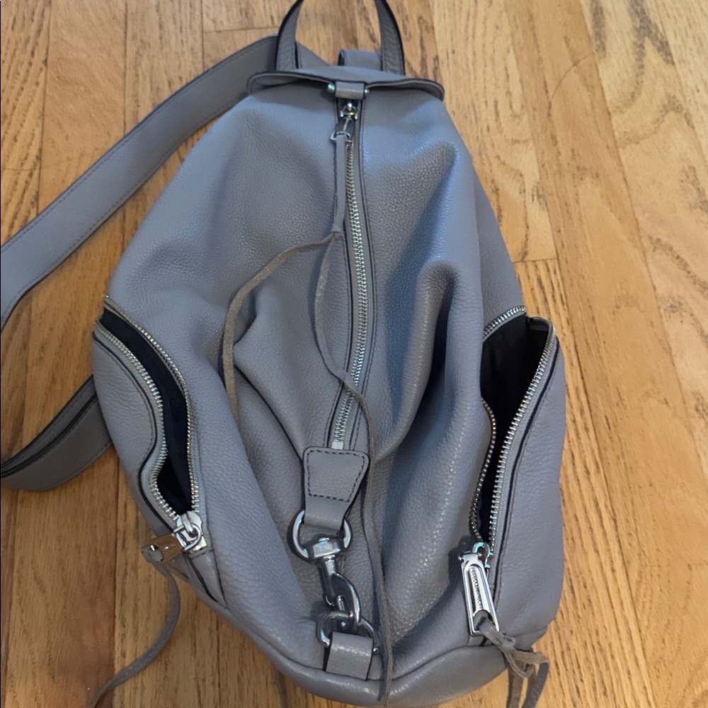 Rebecca Monkoff Julian Gray Leather Backpack with Silver Hardware